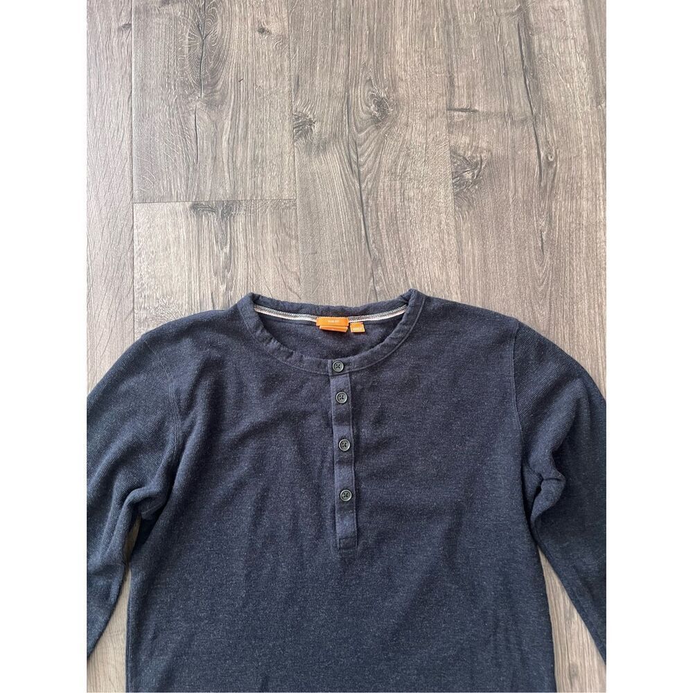Hugo Boss Trix Slim Fit Navy Blue Long Sleeve Henley Shirt, Men's L - Picture 2 of 6